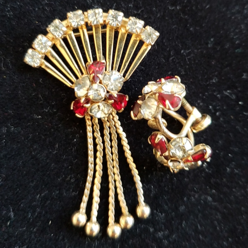 VTG 50ies M&S 3pc goldfilled set brooch/ earrings - Picture 7 of 7